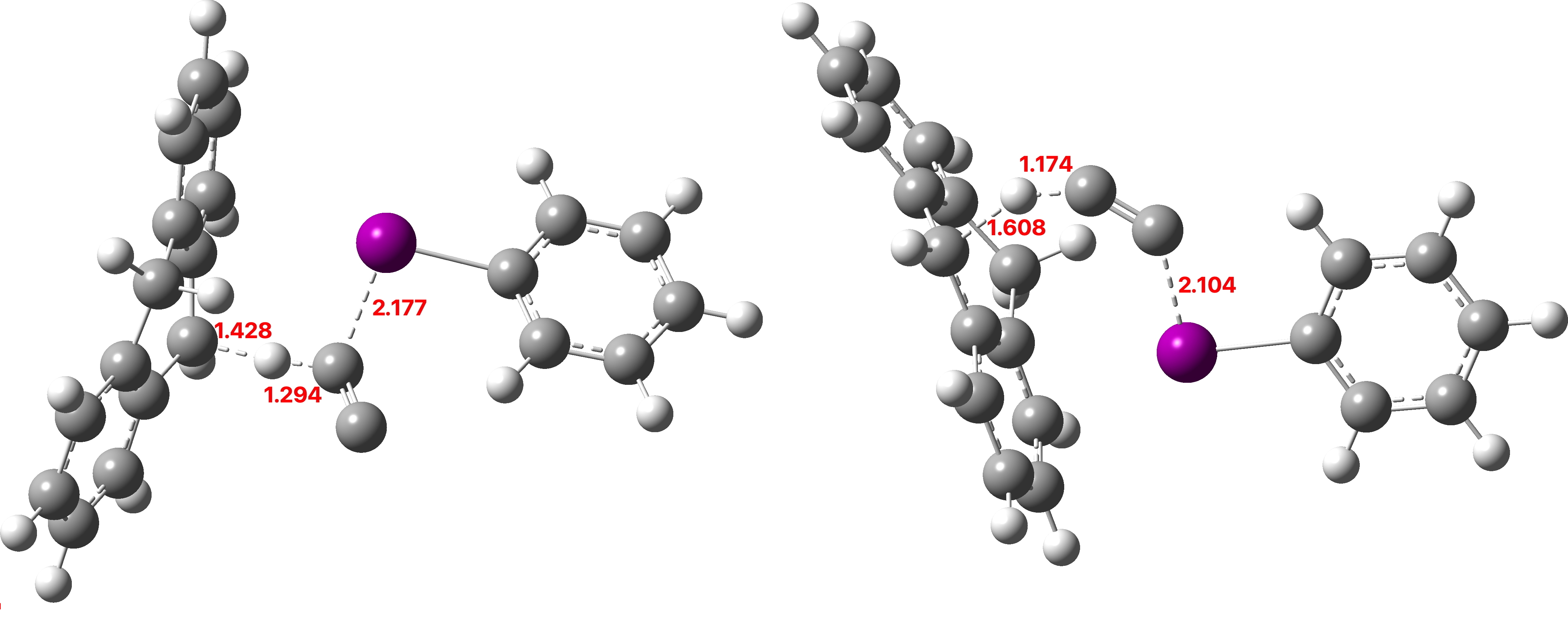 Models for competing 1,1- and 1,2- substitution reactions of 11 by 9,10-dihydroanthracene. Distances in Å.
